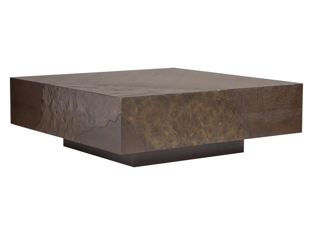 Lexington Artistica Home Contango Overscaled Square Cocktail Table With Unique Bronze Inserts And Rich Brown Oak Finish Dark Brown Wood 2340-947