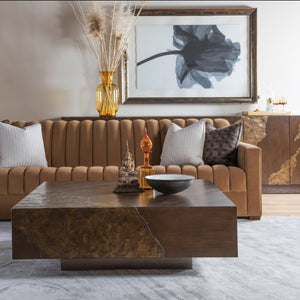 Lexington Artistica Home Contango Overscaled Square Cocktail Table With Unique Bronze Inserts And Rich Brown Oak Finish Dark Brown Wood 2340-947