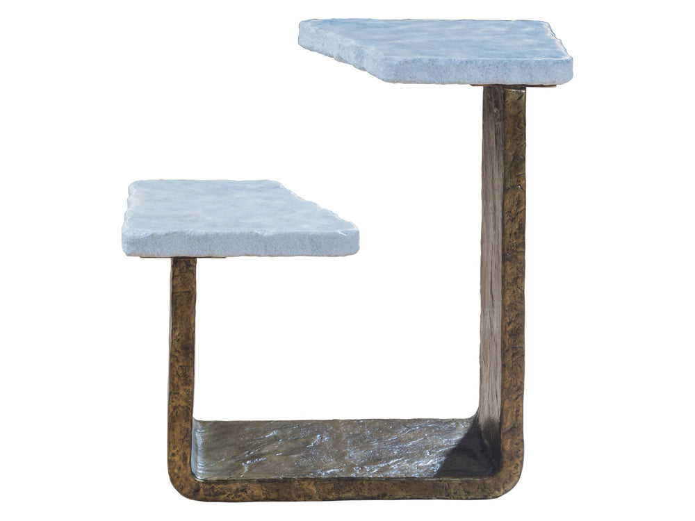 Lexington Artistica Home Contango Organic Tiered Spot Table - Unique Live-edge Marble & Patinized Bronze Design For Home Decor Dark Brown Wood 2340-950