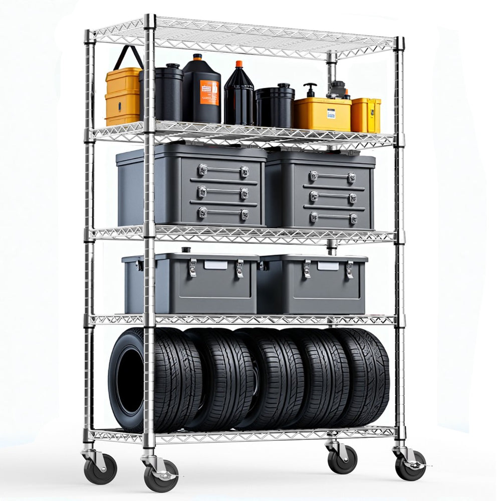 English Elm 5-shelf Heavy Duty Wire Rack Industrial Carbon Steel Garage Pantry Storage Unit Chrome W5386P445677