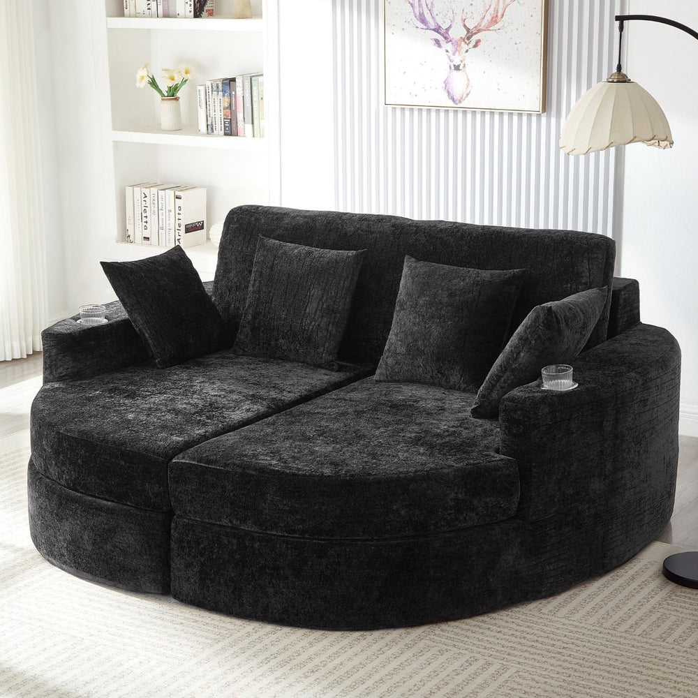 English Elm Swivel Barrel Accent Chair Chenille Tufted Round Club Seat for Living Room Lounge Black N719S002240B