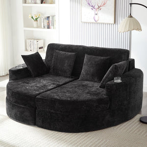 English Elm Swivel Barrel Accent Chair Chenille Tufted Round Club Seat for Living Room Lounge Black N719S002240B