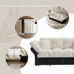 English Elm 74.4" Queen Velvet Sleeper Sofa Artisan Floral Tufted Cushions Converts for Guest Rooms Beige+White W1885S00168