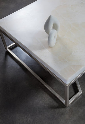 Lexington Artistica Home Vara Contemporary Cocktail Table With Unique White Onyx Top And Elegant Champagne Silver Base Champagne Wood 2341-947