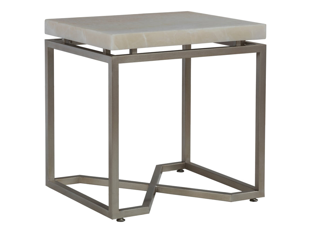 Lexington Artistica Home Vara Stunning Rectangular End Table With Solid White Onyx Top And Unique Champagne Silver Leaf Base Champagne Wood 2341-955
