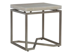 Lexington Artistica Home Vara Stunning Rectangular End Table With Solid White Onyx Top And Unique Champagne Silver Leaf Base Champagne Wood 2341-955