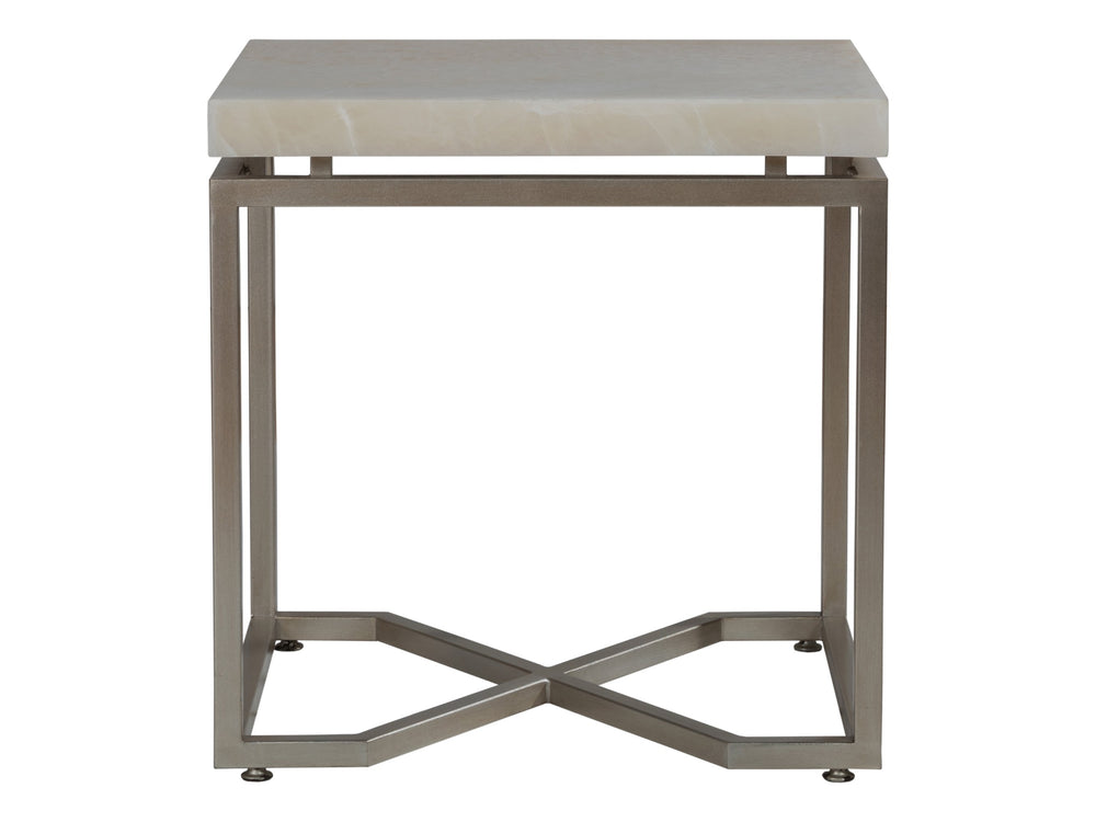 Lexington Artistica Home Vara Stunning Rectangular End Table With Solid White Onyx Top And Unique Champagne Silver Leaf Base Champagne Wood 2341-955
