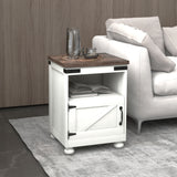 Homcom Small Farmhouse Side Table with Storage, Open Shelf, Cupboard, and Wood Legs, White