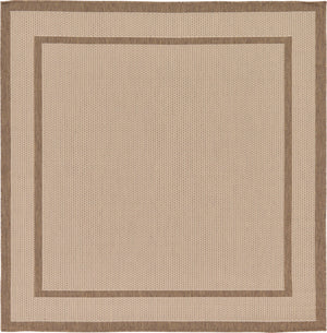 Unique Loom Outdoor Border Border Machine Made Border Rug Beige, Beige/Brown 6' 1" x 6' 1"