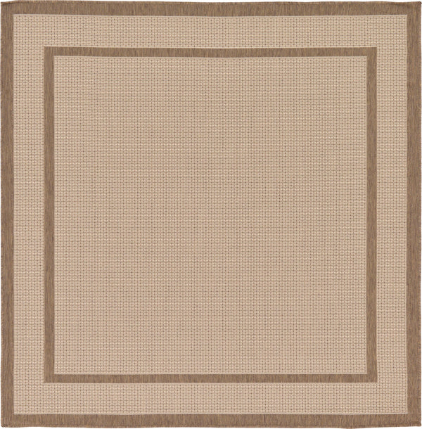 Unique Loom Outdoor Border Border Machine Made Border Rug Beige, Beige/Brown 6' 1" x 6' 1"