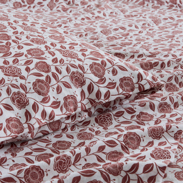 English Elm 4 Pcs Full Sheet Set - Cozy Rust Floral Design, 100% Cotton Flannel For Year-Round Comfort & Style B035P319678