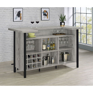 English Elm Menimen Industrial Grey Driftwood Freestanding Bar Unit with Two-Tier Prep Surface & Metal Frame B062P351438