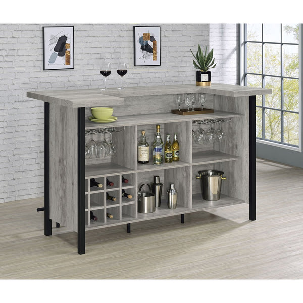 English Elm Menimen Industrial Grey Driftwood Freestanding Bar Unit with Two-Tier Prep Surface & Metal Frame B062P351438