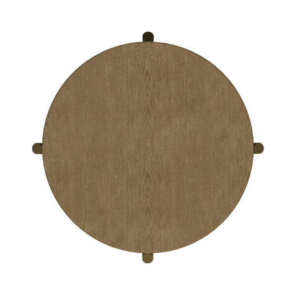 English Elm Round Two Tier Side Table with Rattan Shelf Aged Brass Legs for Living Room Sand B016P469322