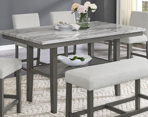 English Elm Luna Faux Marble Counter Height Dining Table with Storage Shelf Seats Six Modern B2749P413408