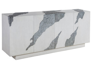 Lexington Artistica Home Contago Modern White Media Console With Unique Slate Inserts And Adjustable Shelves For Stylish Living Ivory Wood 2342-907