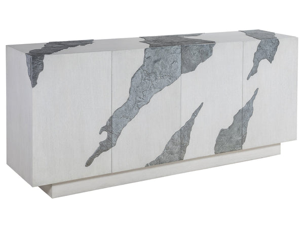 Lexington Artistica Home Contago Modern White Media Console With Unique Slate Inserts And Adjustable Shelves For Stylish Living Ivory Wood 2342-907