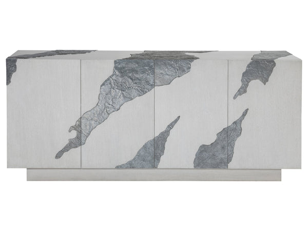Lexington Artistica Home Contago Modern White Media Console With Unique Slate Inserts And Adjustable Shelves For Stylish Living Ivory Wood 2342-907