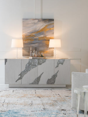Lexington Artistica Home Contago Modern White Media Console With Unique Slate Inserts And Adjustable Shelves For Stylish Living Ivory Wood 2342-907