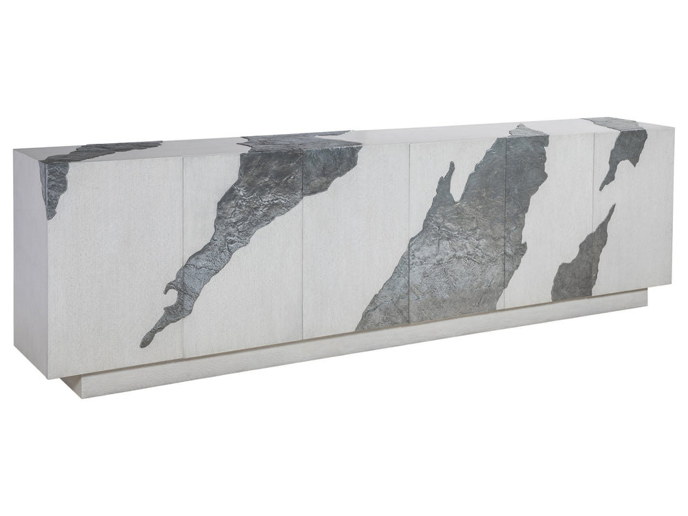 Lexington Artistica Home Contago Modern White Media Console With Unique Slate Inserts And Adjustable Shelves For Stylish Living Ivory Wood 2342-908