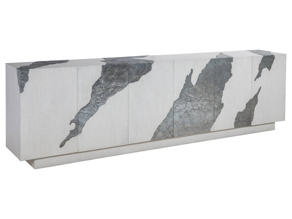 Lexington Artistica Home Contago Modern White Media Console With Unique Slate Inserts And Adjustable Shelves For Stylish Living Ivory Wood 2342-908