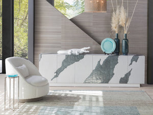 Lexington Artistica Home Contago Modern White Media Console With Unique Slate Inserts And Adjustable Shelves For Stylish Living Ivory Wood 2342-908
