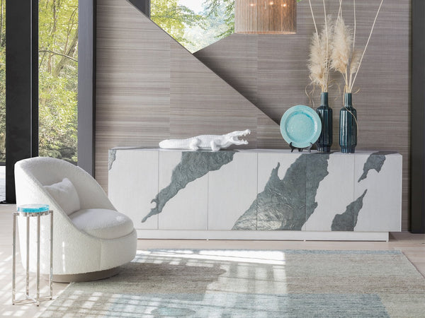 Lexington Artistica Home Contago Modern White Media Console With Unique Slate Inserts And Adjustable Shelves For Stylish Living Ivory Wood 2342-908
