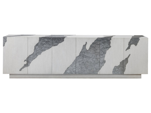 Lexington Artistica Home Contago Modern White Media Console With Unique Slate Inserts And Adjustable Shelves For Stylish Living Ivory Wood 2342-908