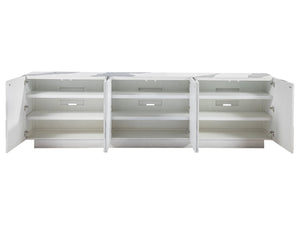 Lexington Artistica Home Contago Modern White Media Console With Unique Slate Inserts And Adjustable Shelves For Stylish Living Ivory Wood 2342-908