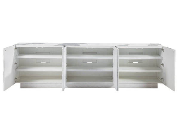 Lexington Artistica Home Contago Modern White Media Console With Unique Slate Inserts And Adjustable Shelves For Stylish Living Ivory Wood 2342-908