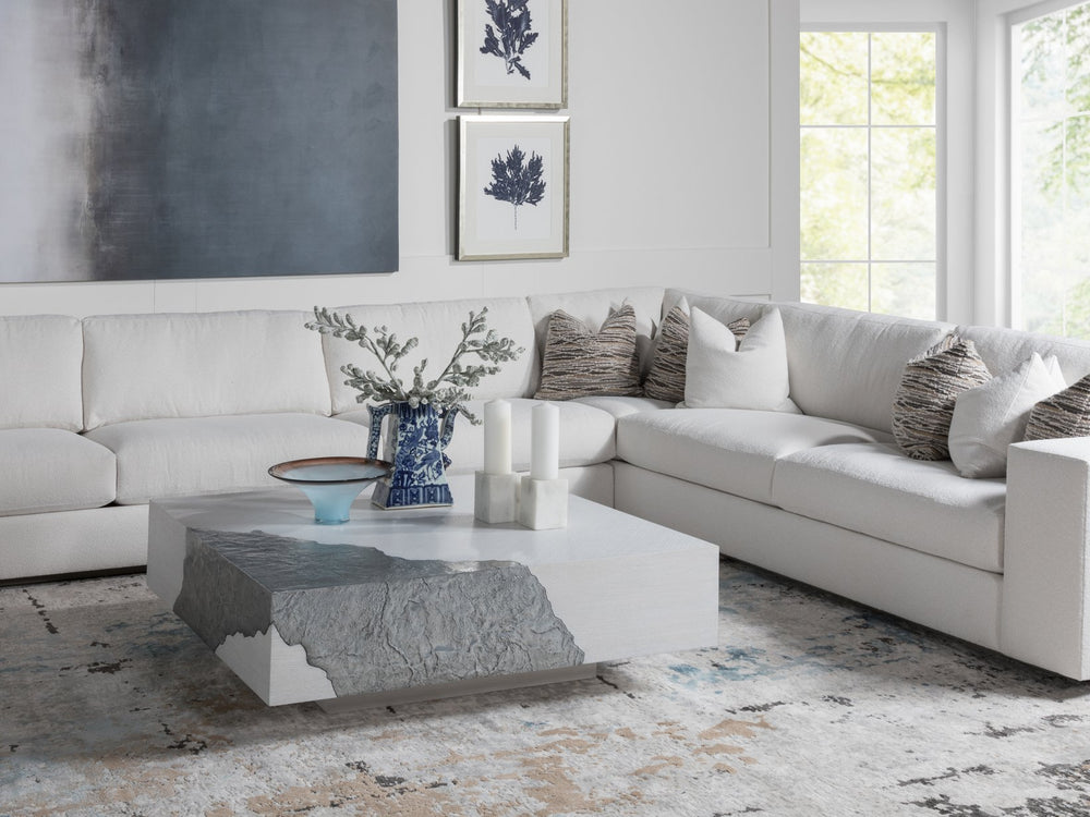 Lexington Artistica Home Contago Modern Square Cocktail Table - Unique Nordic White Oak Design With Zinc-clad Inserts Ivory Wood 2342-947