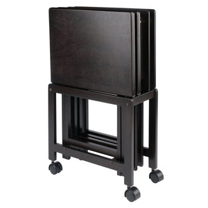 Winsome Wood Allen 5-piece Snack Table Set With Rolling Rack - Perfect For Parties & Movie Nights, Rich Coffee Finish Coffee Solid Wood 23420-winsome-wood