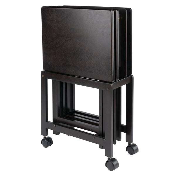 Winsome Wood Allen 5-piece Snack Table Set With Rolling Rack - Perfect For Parties & Movie Nights, Rich Coffee Finish Coffee Solid Wood 23420-winsome-wood