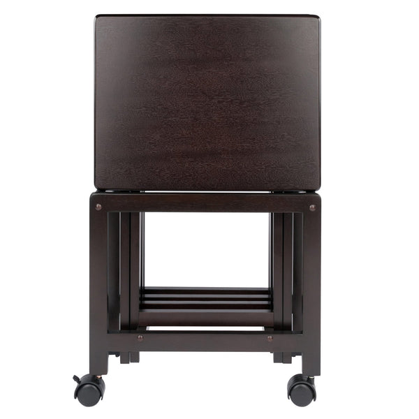 Winsome Wood Allen 5-piece Snack Table Set With Rolling Rack - Perfect For Parties & Movie Nights, Rich Coffee Finish Coffee Solid Wood 23420-winsome-wood