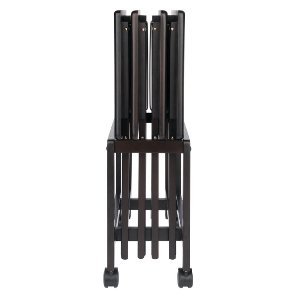 Winsome Wood Allen 5-piece Snack Table Set With Rolling Rack - Perfect For Parties & Movie Nights, Rich Coffee Finish Coffee Solid Wood 23420-winsome-wood