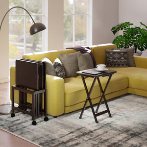 Winsome Wood Allen 5-piece Snack Table Set With Rolling Rack - Perfect For Parties & Movie Nights, Rich Coffee Finish Coffee Solid Wood 23420-winsome-wood