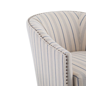 English Elm Christopher Knight Home® - Upholstered Stripe Barrel Chair Beige & Blue Fabric Club Seat with Studs, Plush Cushion, Wood Legs N776P237271S