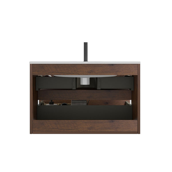 English Elm Alice Floating Bathroom Vanity Rosewood Finish Engineered Stone Basin Triple Drawer W1865S00235