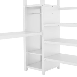 English Elm Full Size Loft Bed With L-Shaped Desk, Wardrobe, Usb, Led Light - Space-Saving Design For All Ages W1580S00133