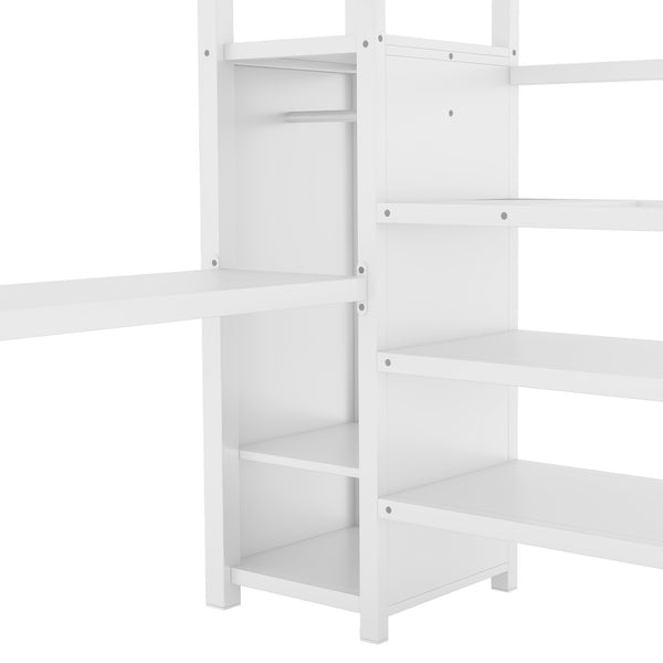 English Elm Full Size Loft Bed With L-Shaped Desk, Wardrobe, Usb, Led Light - Space-Saving Design For All Ages W1580S00133