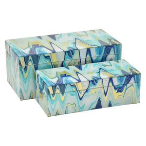 English Elm Jenny Marbled Glass Decorative Box Set Teal Abstract Swirl Vanity Desk Accent B056P416935