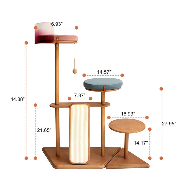 English Elm Geometric Cat Tower Oak Veneer Rubberwood Sisal Chenille Acrylic Pod Modern Home W3136P445672