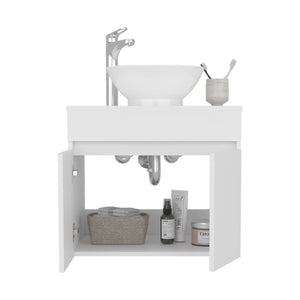 English Elm Vessel Manchester Vanity with Vessel Sink, Two Drawers & Open Shelf, White MDF, Space-Saving Design B070P316858