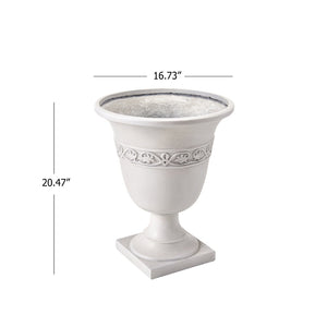 English Elm Classic Handcrafted Outdoor Planter Sculptural Fiberglass Patio Garden Urn for Entryways Antique White N772P406699W