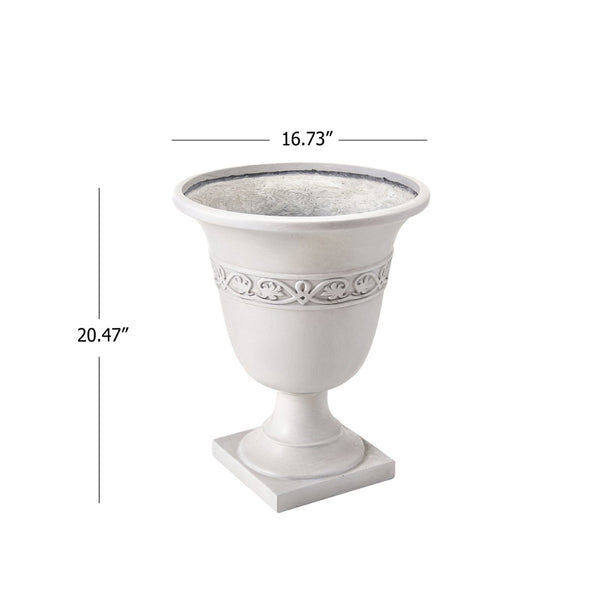 English Elm Classic Handcrafted Outdoor Planter Sculptural Fiberglass Patio Garden Urn for Entryways Antique White N772P406699W