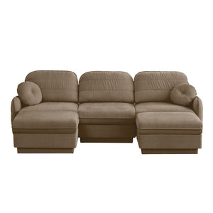 English Elm 105" Chenille U-shaped Sectional Sofa Deep Seat Cloud Couch with Movable Ottoman Light Coffee W714S01761