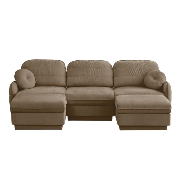 English Elm 105" Chenille U-shaped Sectional Sofa Deep Seat Cloud Couch with Movable Ottoman Light Coffee W714S01761