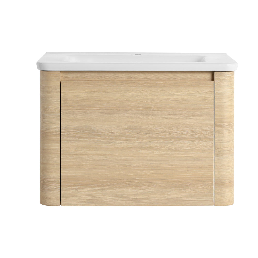 English Elm 28'' Wall-Mounted Bathroom Vanity with Ceramic Sink, Soft-Close Door, Plywood Durability & Space-Saving Design Ameican White Oak W999P317926