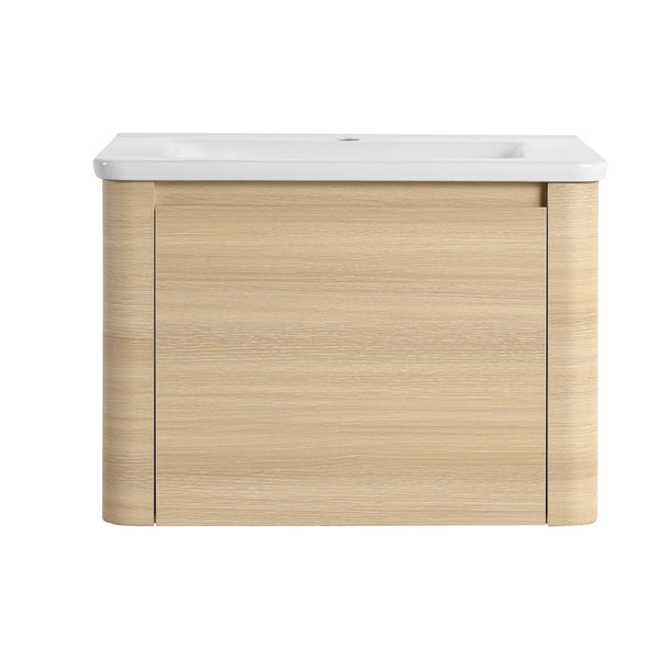 English Elm 28'' Wall-Mounted Bathroom Vanity with Ceramic Sink, Soft-Close Door, Plywood Durability & Space-Saving Design Ameican White Oak W999P317926