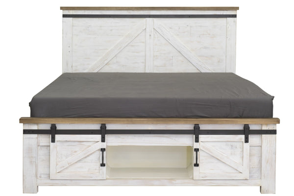 Lh Imports Provence King Bed - Stylish Fsc Recycled Pine Design With Durable Metal Support And Barn Doors White,Brown Reclaimed Pine,Iron Pvn001qs